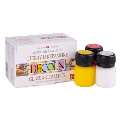 Akrilinių dažų rinkinys stiklui ir keramikai DECOLA 6 spalvos po 20ml