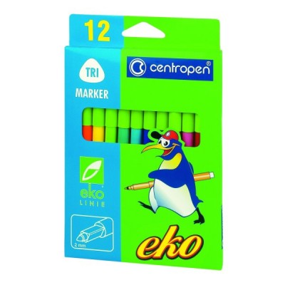 Flomasteriai Centropen Eko Tri nuplaunami, 12 spalvų
