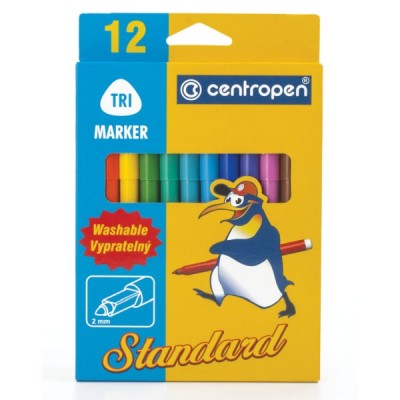 Flomasteriai Centropen Standard Tri nuplaunami, 12 spalvų