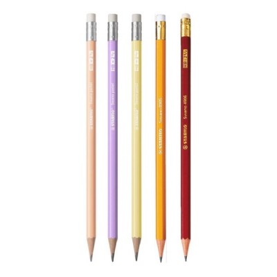 Grafitinis pieštukas Stabilo Swano HB su trintuku, įvairių spalvų korpusas